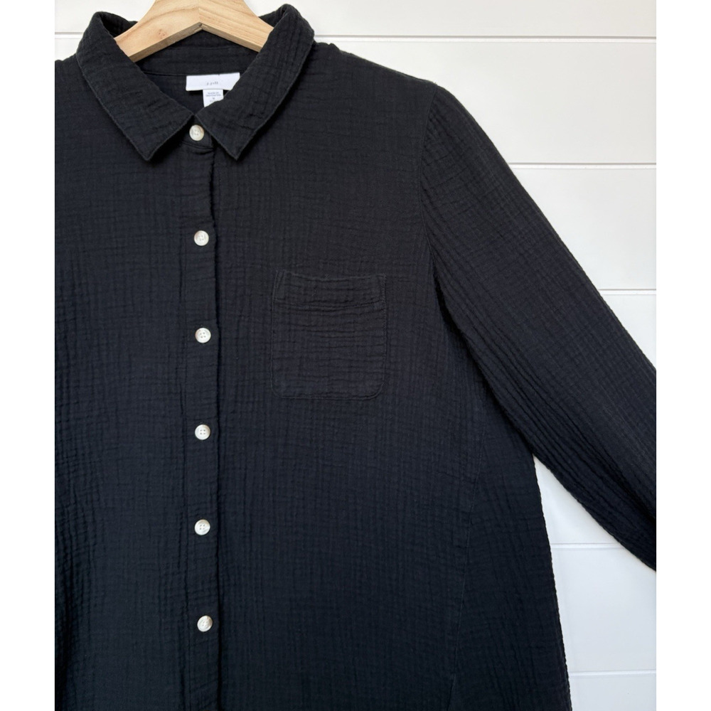 J Jill 100% Cotton Gauze Button Front Tunic Shirt Long Sleeves Black M Petite - Picture 3 of 13